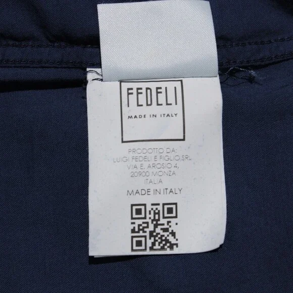 Fedeli NWT Dress Shirt Size 40 15.75 in Solid Navy Blue Cotton Blend
